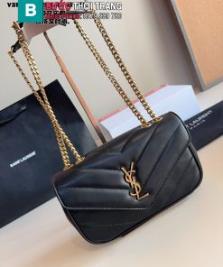  Túi xách YSL Loulou Puffer màu đen vân V size 24 cm da mềm
