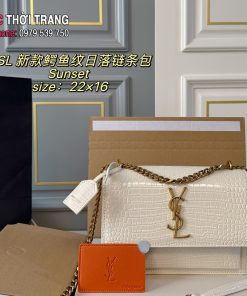 Túi xách đeo chéo YSL sunset màu trắng ngà size 22x16 cm dây đeo vàng sáng nổi bật