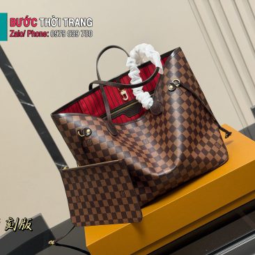 Túi xách LV neverfull màu nâu lót đỏ size 32x28 cm da mềm mịn