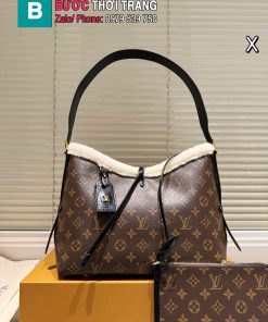 Túi xách đeo chéo Lv Caryall màu nâu size 30x20 cm họa tiết monogram nổi bật miệng túi lót lông ấm áp