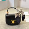 Túi xách Celine mini màu đen tag vàng nổi bật size 15x12 cm kèm khăn lụa