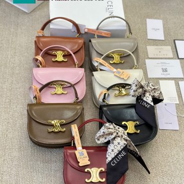 Túi xách Celine mini nhiều màu tag vàng nổi bật size 15x12 cm kèm khăn lụa