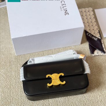 Túi xách Celine triomphe màu đen da trơn mịn tag vàng bắt mắt size 20,5x10,5x4cm