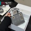 Túi xách đeo chéo Dior mini màu ghi size 17 cm nhỏ xinh đính hạt lấp lánh dây đeo nổi bật