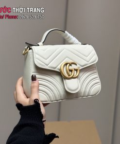 Túi xách đeo chéo GG Marmont màu trắng ngà size 20cm và 25cm tag vàng