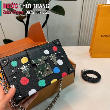 Túi xách đeo chéo LV Petite Malle màu đen họa tiết chấm tròn nhiều màu đặc sắc size 20x12 cm