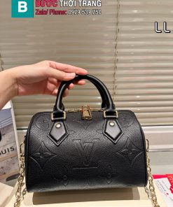 Túi xách đeo chéo Lv speedy màu đen size 20 cm phong cách sang trọng với logo vàng sáng bắt mắt