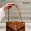 Túi xách đeo chéo YSL Puffer màu nâu da lộn size 24x17 cm