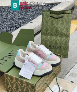 Giày Gucci GG Canvas Purple đế cao 6cm tôn dáng màu hồng cá tính form bánh mì