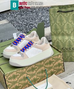 Giày Gucci GG Canvas Purple đế cao 6cm tôn dáng màu be nâu dây tím cá tính form bánh mì