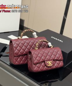 Túi xách CN CF Mini da caviar nhiều màu đỏ đô size 20 và 23cm