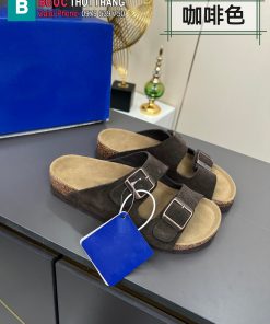 Dép Birkenstock màu nâu socola da lộn phong cách tối giản thanh lịch