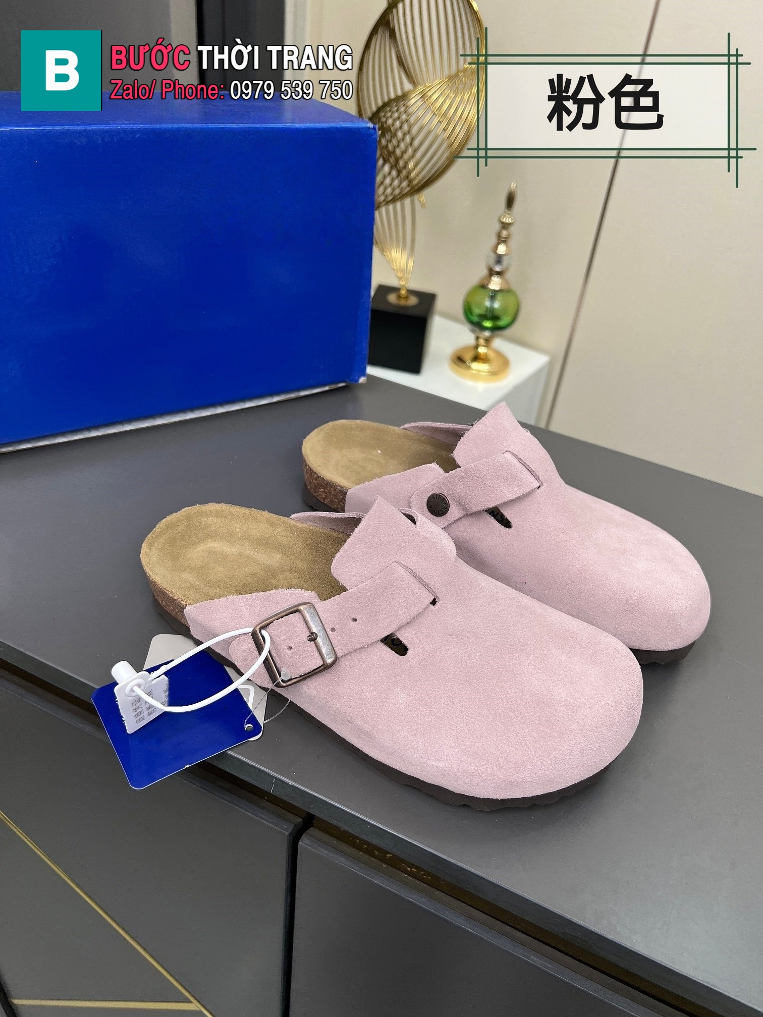 Giày Birkenstock màu hồng da lộn phong cách tối giản thanh lịch