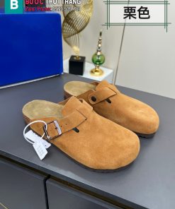 Giày Birkenstock màu nâu bò da lộn phong cách tối giản thanh lịch