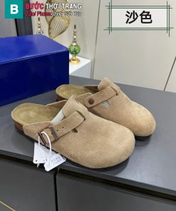 Giày Birkenstock màu nâu nude da lộn phong cách tối giản thanh lịch