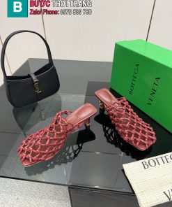 Giày cao gót Bottega Veneta màu đỏ đô da lưới đan cao cấp
