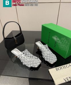 Giày cao gót Bottega Veneta màu bạc da lưới đan cao cấp