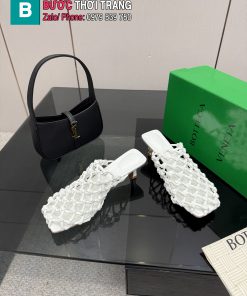 Giày cao gót Bottega Veneta màu trắng da lưới đan cao cấp