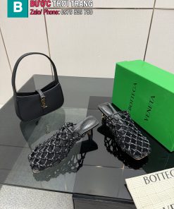 Giày cao gót Bottega Veneta màu đen da lưới đan cao cấp