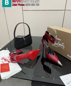 Giày cao gót Christian Louboutin màu đỏ đô da bóng gót đỏ mũi nhọn đế cao 10,5 cm