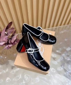 Giày cao gót Christian Louboutin màu đen viền trắng thanh lịch đế cao 7,5 cm