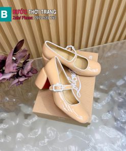 Giày cao gót Christian Louboutin màu nude viền trắng thanh lịch đế cao 7,5 cm