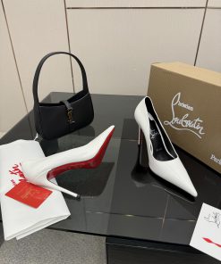 Giày cao gót Christian Louboutin màu trắng da bóng gót đỏ đế cao 10,5 cm