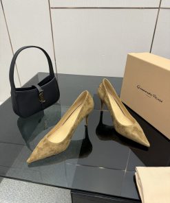 Giày cao gót Gianvito Rossi màu nude da lộn cao cấp đế cao 8,5 cm