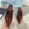 Giày cao gót PRADA màu nâu socola chất liệu lụa satin tơ tằm cao cấp đế cao 8,5 cm