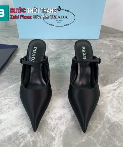 Giày cao gót PRADA màu đen chất liệu lụa satin tơ tằm cao cấp đế cao 8,5 cm