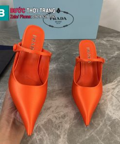Giày cao gót PRADA màu cam chất liệu lụa satin tơ tằm cao cấp đế cao 8,5 cm