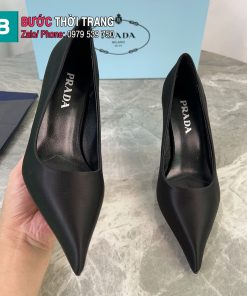 Giày cao gót PRADA màu đen chất liệu lụa satin tơ tằm cao cấp gót nhọn cao 8,5 cm