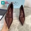Giày cao gót PRADA màu nâu socola chất liệu lụa satin tơ tằm cao cấp gót nhọn cao 8,5 cm