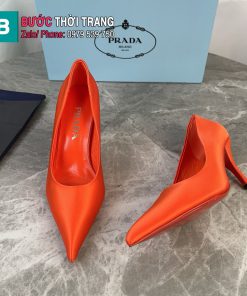 Giày cao gót PRADA màu cam chất liệu lụa satin tơ tằm cao cấp gót nhọn cao 8,5 cm