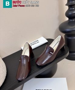 Giày nữ Phoebe philo màu nâu socola gót vuông da sáp dầu cao cấp