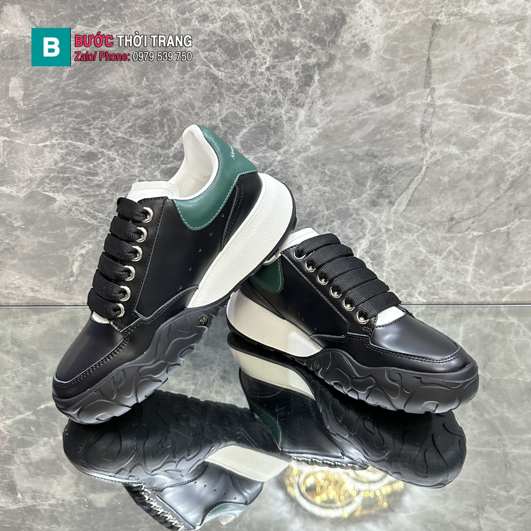 Giày thể thao Alexander McQueen màu đen gót xanh thiết kế mới đế cao 4.5cm