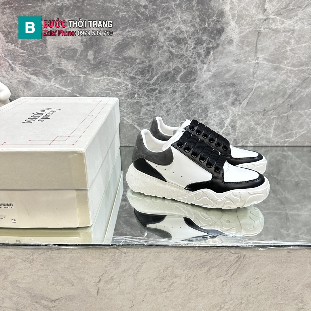 Giày thể thao Alexander McQueen màu trắng đen thiết kế mới đế cao 4.5cm