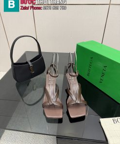 Giày cao gót Bottega Veneta màu nâu socola da bò cao cấp thiết kế mũi vuông