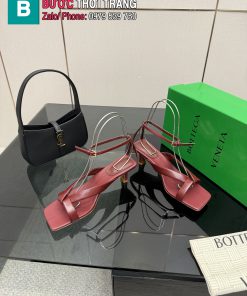 Giày cao gót Bottega Veneta màu đỏ đô da bò cao cấp thiết kế mũi vuông