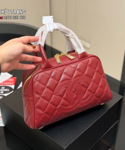 Túi xách cầm tay CN bowling vintage màu đỏ đô size 26x15 cm