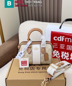 Túi Coach Mini Boston màu nâu nude size 16.5x11x10 cm dây đeo chéo bản to cá tính