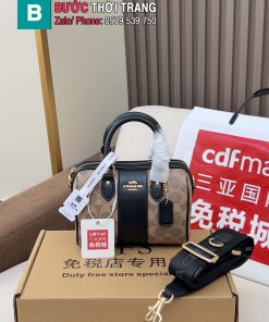 Túi Coach Mini Boston màu nâu đen size 16.5x11x10 cm dây đeo chéo bản to cá tính