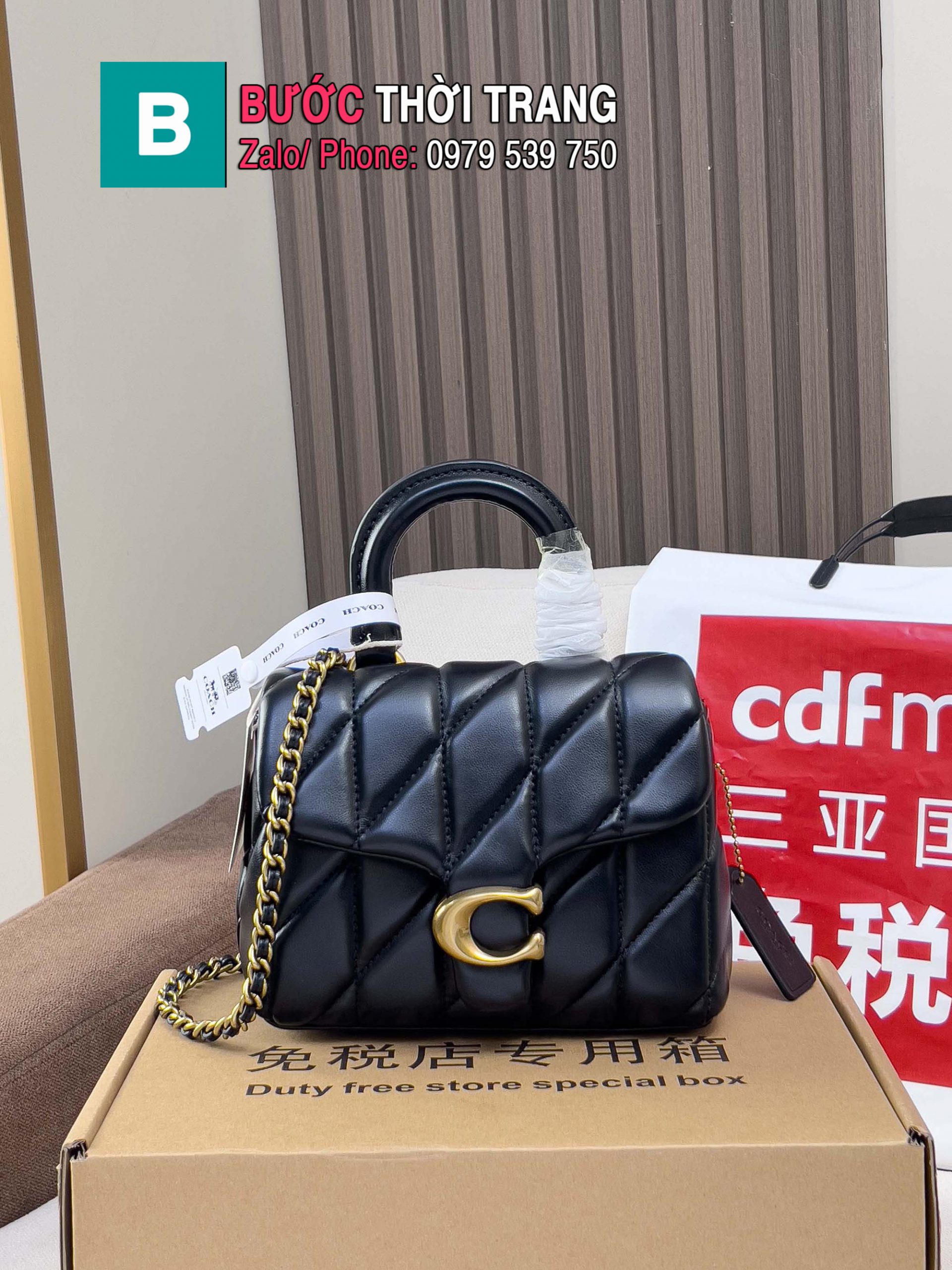 Túi đeo chéo nữ coach tabby màu đen size 19cm nhỏ gọn