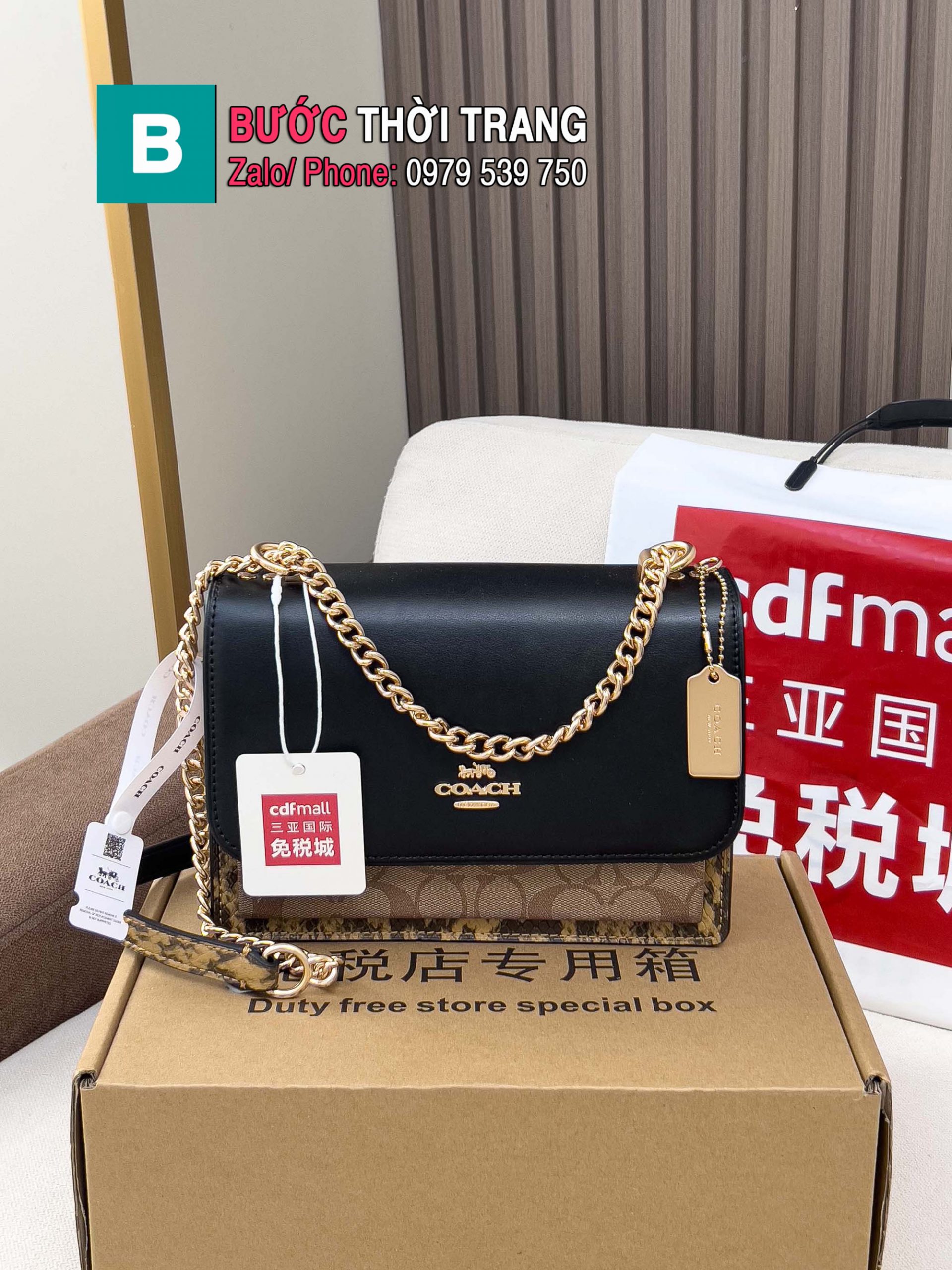 Túi đeo chéo COACH Mini klare size 18x13.5x7 cm màu đen nâu phong cách sang trọng