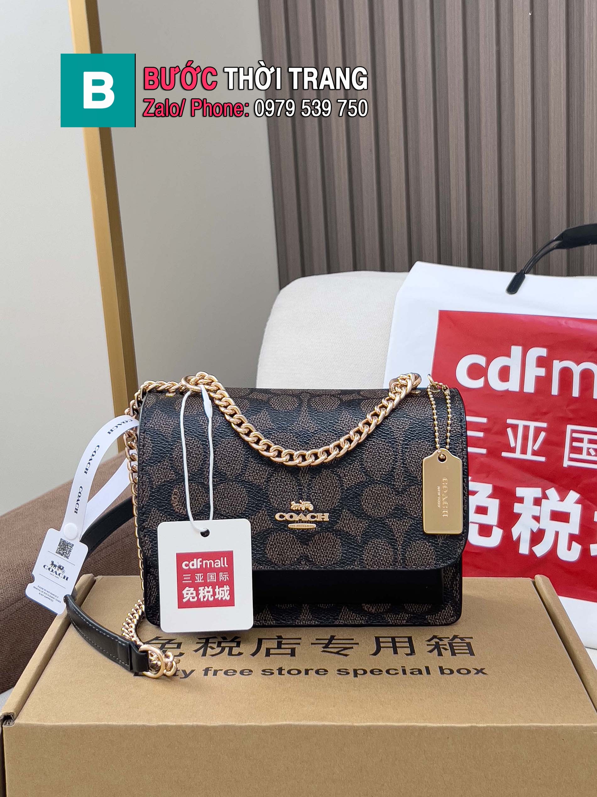 Túi đeo chéo COACH Mini klare size 18x13.5x7 cm màu nâu socola phong cách sang trọng