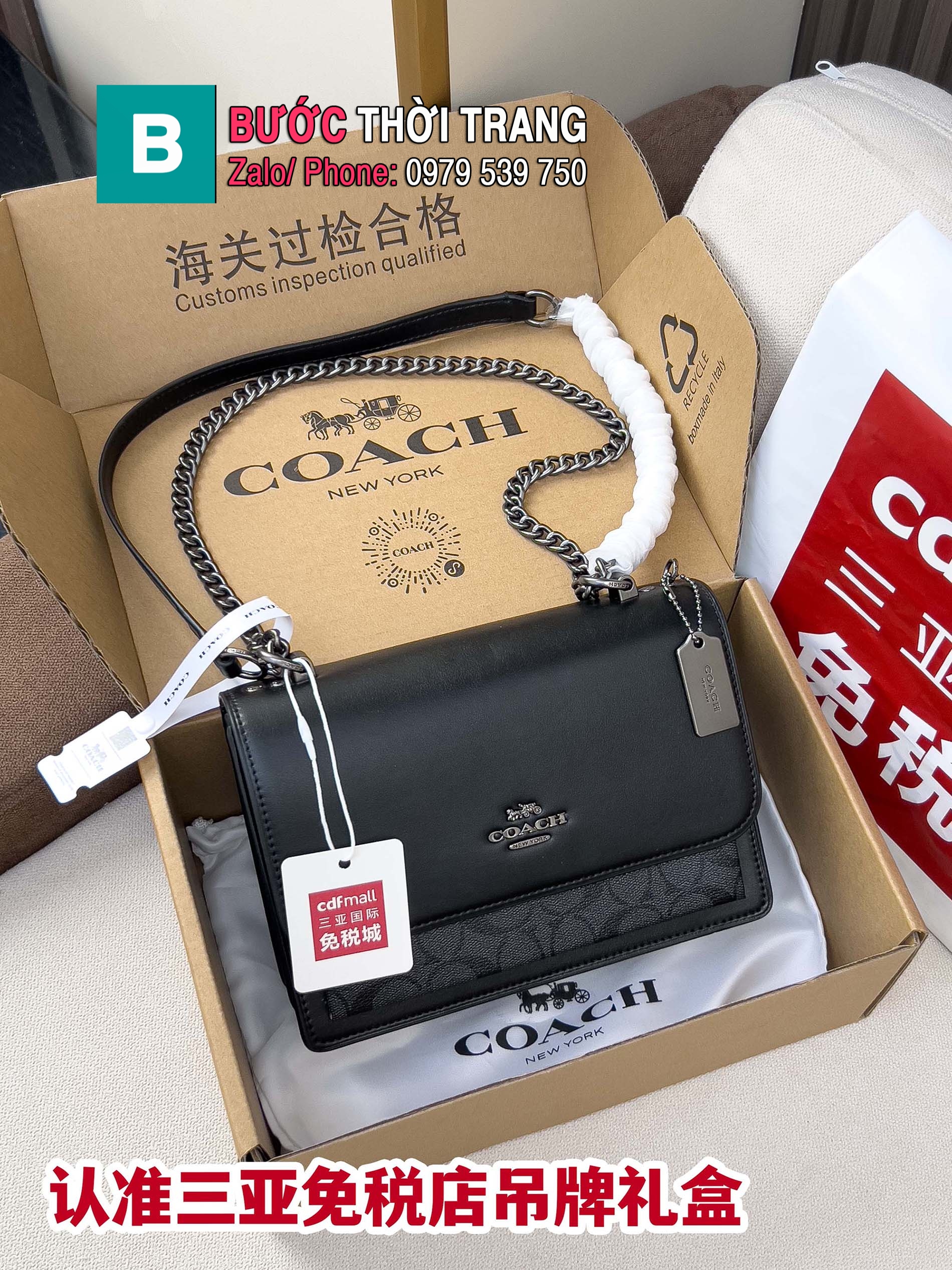 Túi đeo chéo COACH Mini klare size 18x13.5x7 cm màu đen phong cách sang trọng