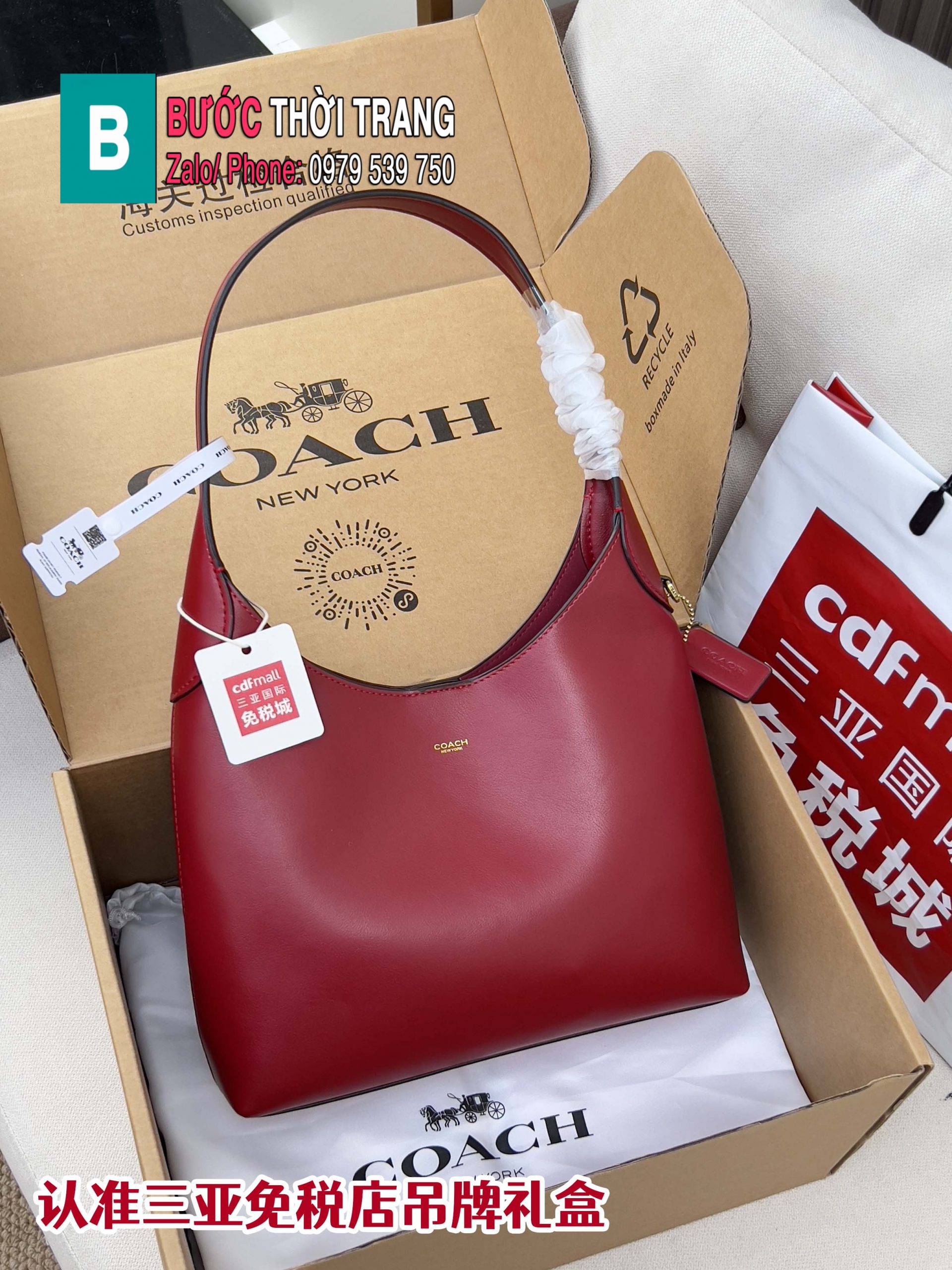 Túi kẹp nách Coach Brooklyn28 màu đỏ thuần size 28 cm da trơn mịn