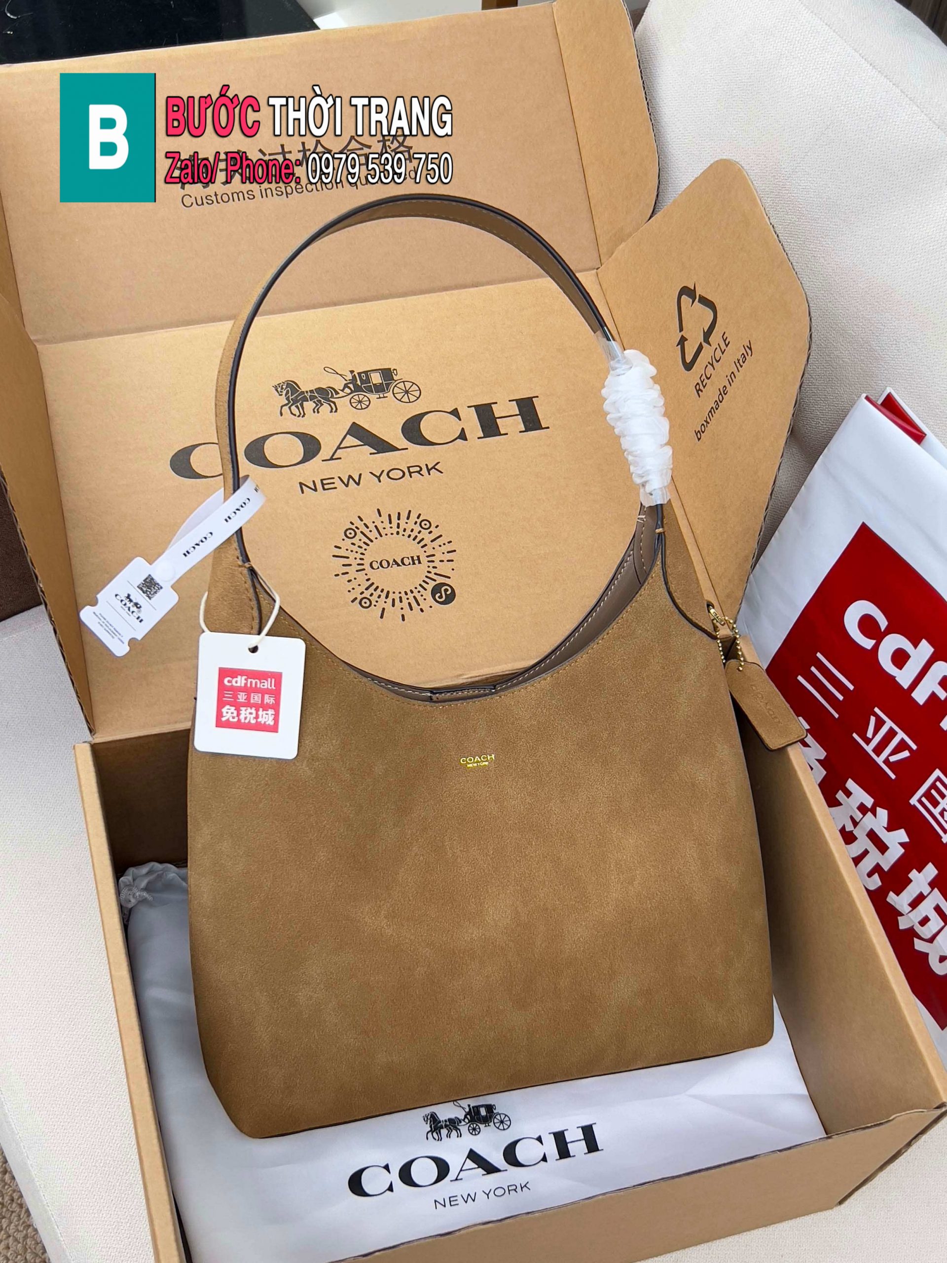 Túi kẹp nách Coach Brooklyn28 màu nâu da lộn size 28 cm