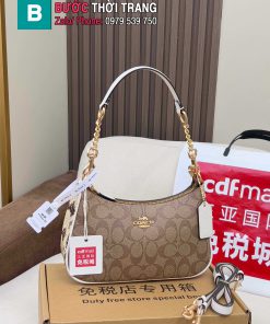 Túi Coach Teri dạng kẹp nách màu nâu viền trắng size 24.5x15.5x7.5 cm