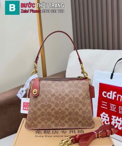 Túi kẹp nách COACH màu nâu canvas da mềm size 27.5x19x12 cm
